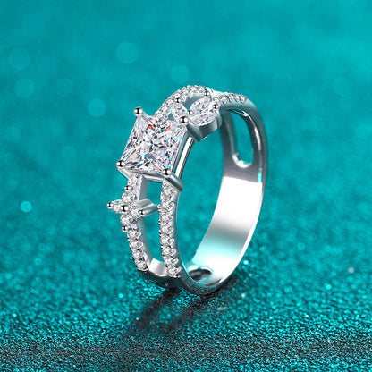 S925 Sterling Silver PT950 Gold Plated Princess Cut 1ct Moissanite Engagement Ring