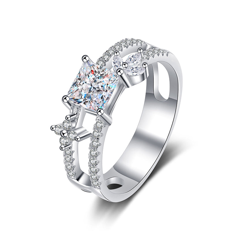 S925 Sterling Silver PT950 Gold Plated Princess Cut 1ct Moissanite Engagement Ring