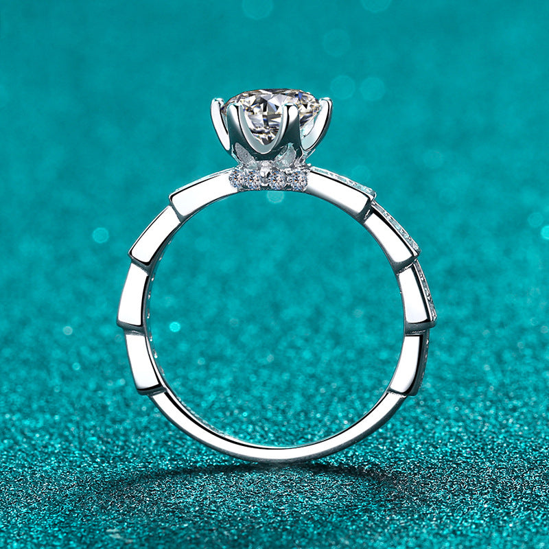 S925 Sterling Silver PT950 Gold Plated Snake Bone Six-Prong Moissanite Ring with Animal Motifs