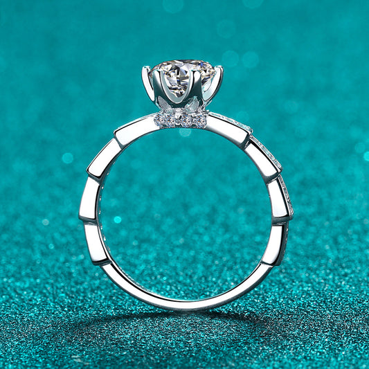 S925 Sterling Silver PT950 Gold Plated Snake Bone Six-Prong Moissanite Ring with Animal Motifs