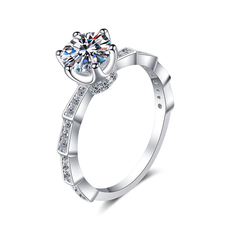 S925 Sterling Silver PT950 Gold Plated Snake Bone Six-Prong Moissanite Ring with Animal Motifs