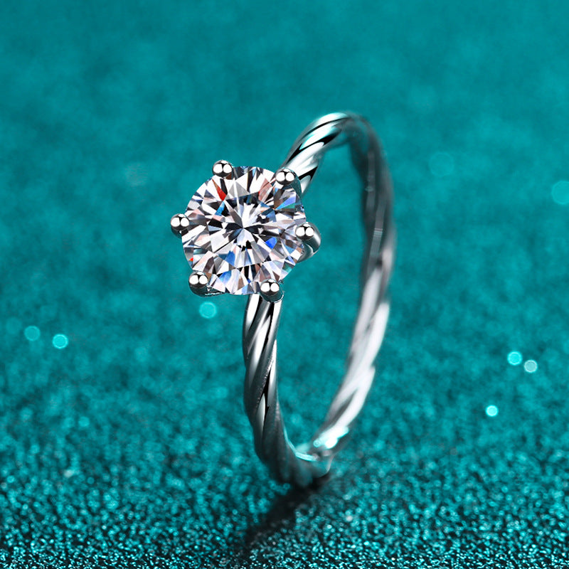 S925 Sterling Silver PT950 Gold Plated Twist Shank Moissanite Ring