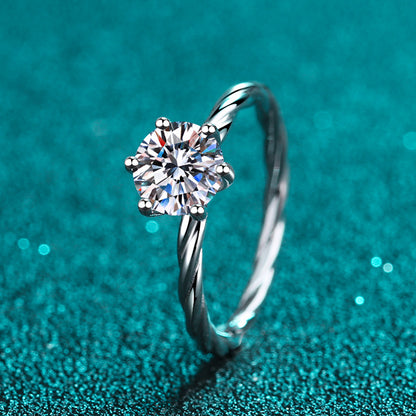 S925 Sterling Silver PT950 Gold Plated Twist Shank Moissanite Ring