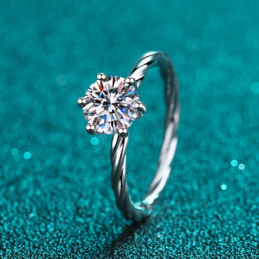 S925 Sterling Silver PT950 Gold Plated Twist Shank Moissanite Ring