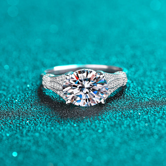 S925 Sterling Silver PT950 Plated 3CT Oval Moissanite Ring with Citrus Motif - Vintage Exotic Style Solitaire Ring