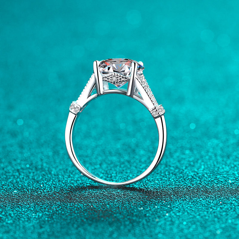 S925 Sterling Silver PT950 Plated 3CT Oval Moissanite Ring with Citrus Motif - Vintage Exotic Style Solitaire Ring
