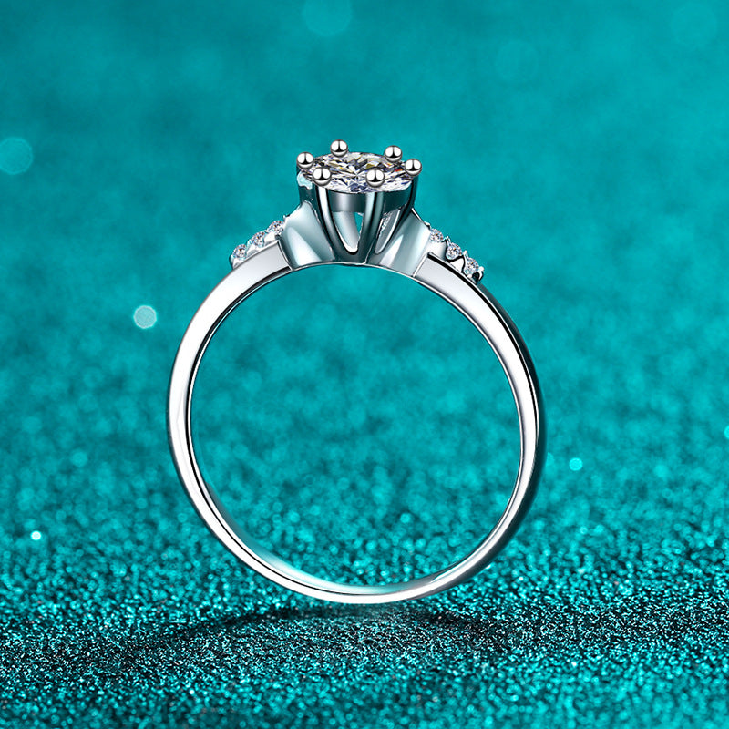 S925 Sterling Silver PT950 Plated 6-Stone Cluster Ring with 0.24ct Moissanite - Camellia Floral Viral Style Ring