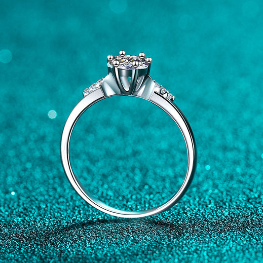 S925 Sterling Silver PT950 Plated 6-Stone Cluster Ring with 0.24ct Moissanite - Camellia Floral Viral Style Ring