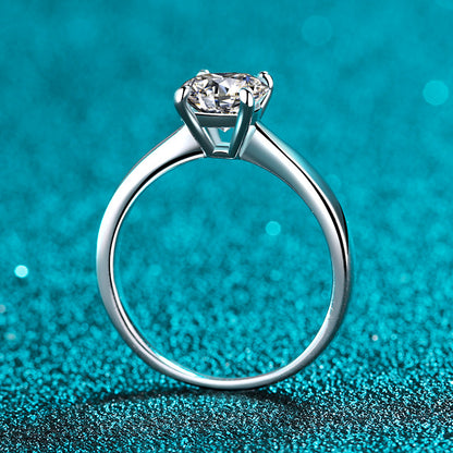 S925 Sterling Silver PT950 Plated Floral Four-Prong Solitaire Ring, Adjustable Moissanite Ring with Nature Motif