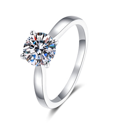 S925 Sterling Silver PT950 Plated Floral Four-Prong Solitaire Ring, Adjustable Moissanite Ring with Nature Motif