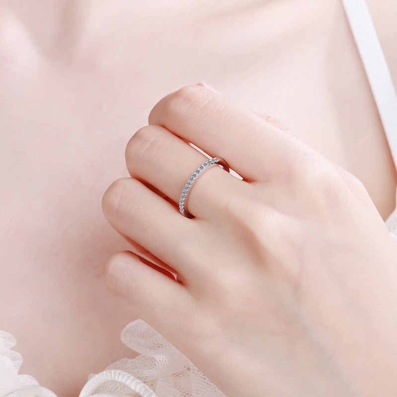 S925 Sterling Silver PT950 Plated Full Eternity Moissanite Band Ring with Chinese Pendant Lock Design