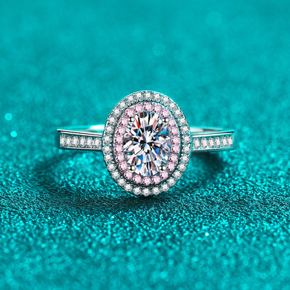 S925 Sterling Silver PT950 Plated Rose Gold 1CT Oval Moissanite Solitaire Ring with Floral Motif