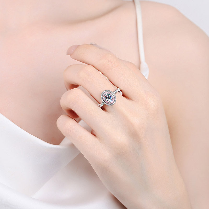 S925 Sterling Silver PT950 Plated Rose Gold 1CT Oval Moissanite Solitaire Ring with Floral Motif