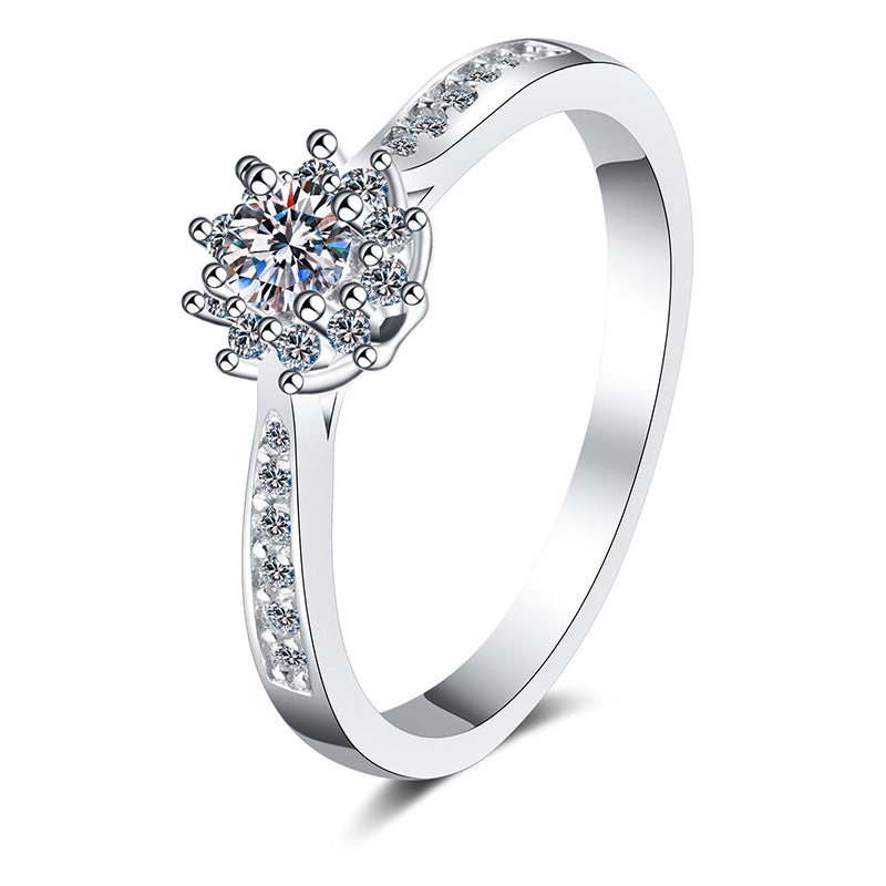 S925 Sterling Silver PT950 Platinum Plated 0.20ct Moissanite Floral Proposal Ring