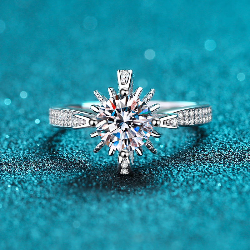 S925 Sterling Silver PT950 Platinum Plated Micro-Pavé 1ct Moissanite Floral Ring