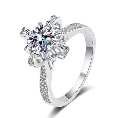 S925 Sterling Silver PT950 Platinum Plated Micro-Pavé 1ct Moissanite Floral Ring
