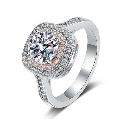 S925 Sterling Silver PT950 Platinum Plated Square-Cut 1ct Moissanite Ring with Fruit Motifs