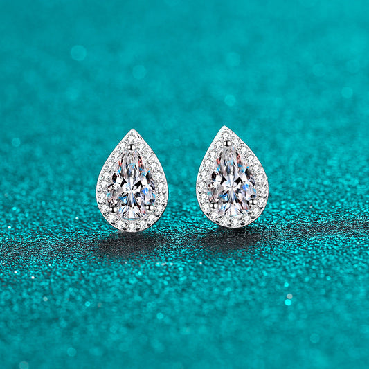 S925 Sterling Silver Pear-Cut Moissanite Stud Earrings Plated with Pt950 Gold - 1ct Playful Balloon-Inspired Drops