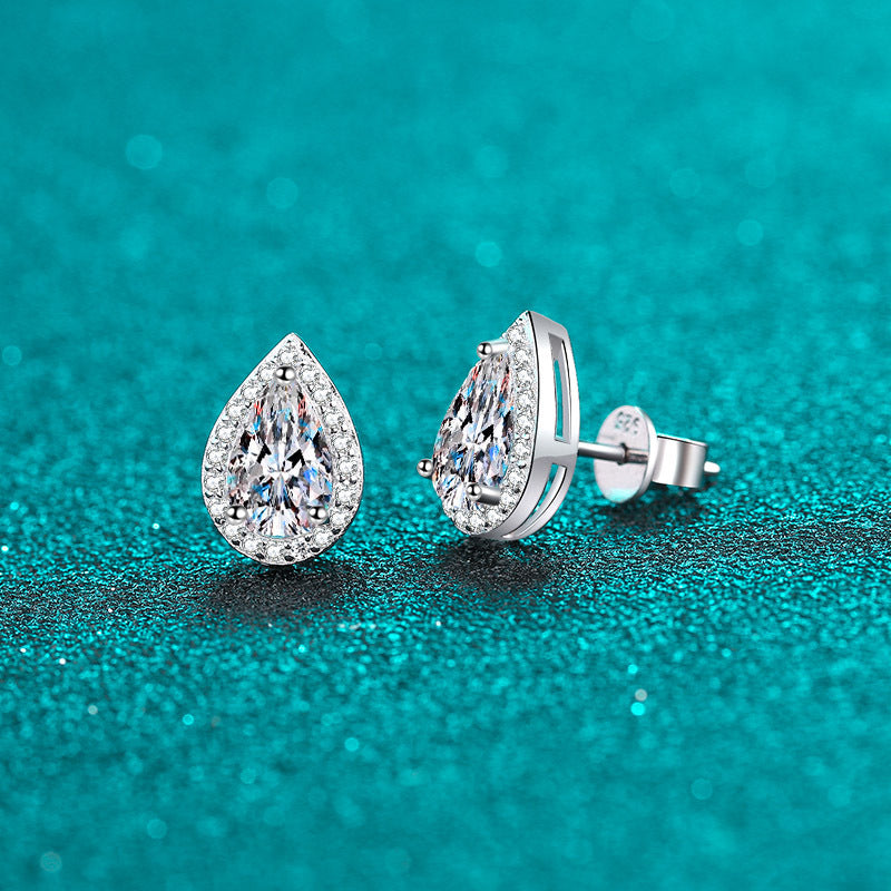 S925 Sterling Silver Pear-Cut Moissanite Stud Earrings Plated with Pt950 Gold - 1ct Playful Balloon-Inspired Drops