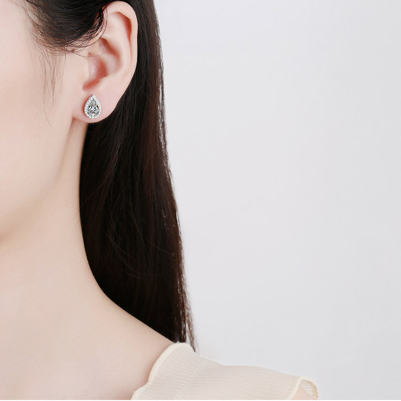 S925 Sterling Silver Pear-Cut Moissanite Stud Earrings Plated with Pt950 Gold - 1ct Playful Balloon-Inspired Drops
