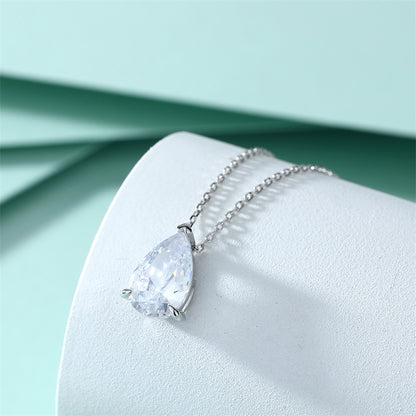 S925 Sterling Silver Pear-Shaped Zircon Pendant Necklace - Elegant Teardrop Collarbone Chain for Women