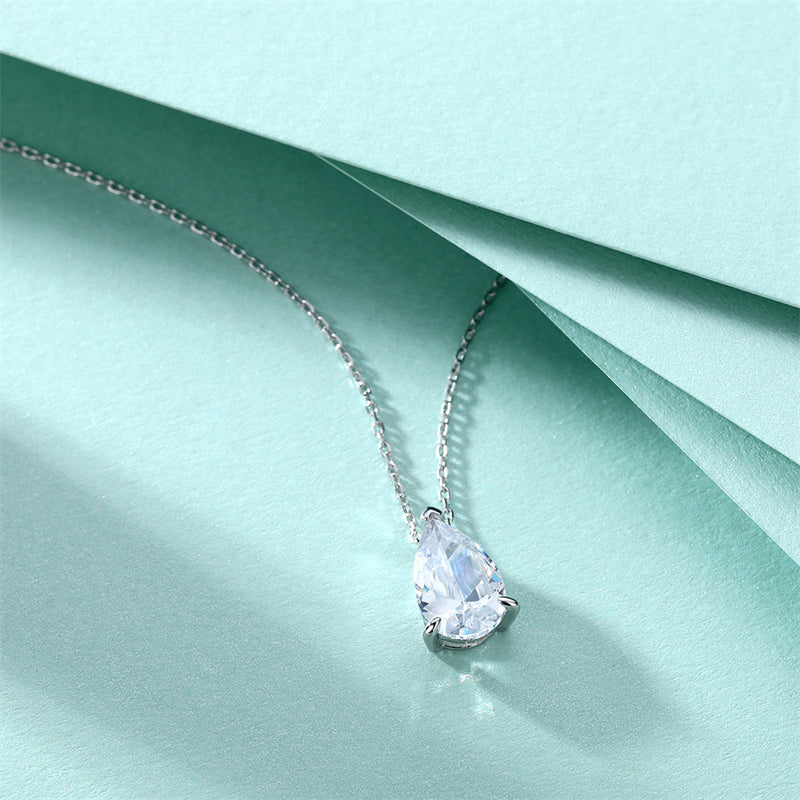 S925 Sterling Silver Pear-Shaped Zircon Pendant Necklace - Elegant Teardrop Collarbone Chain for Women