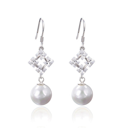 S925 Sterling Silver Pearl Drop Earrings - Korean Style Geometric Circle Dangle Earrings for Women