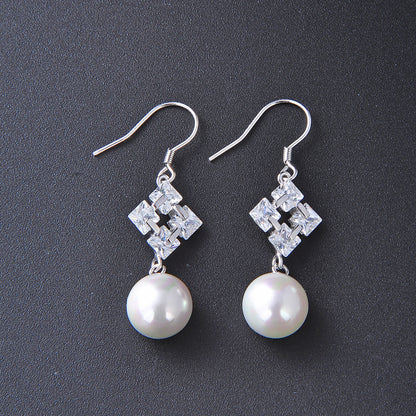 S925 Sterling Silver Pearl Drop Earrings - Korean Style Geometric Circle Dangle Earrings for Women