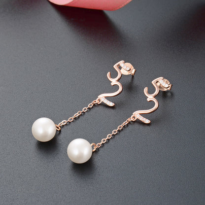 S925 Sterling Silver Pearl Drop Earrings - Korean Style Mother-of-Pearl Geometric Dangle Earrings