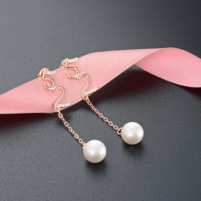 S925 Sterling Silver Pearl Drop Earrings - Korean Style Mother-of-Pearl Geometric Dangle Earrings