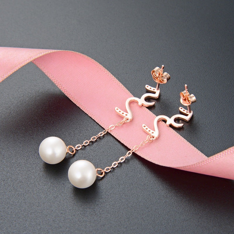 S925 Sterling Silver Pearl Drop Earrings - Korean Style Mother-of-Pearl Geometric Dangle Earrings