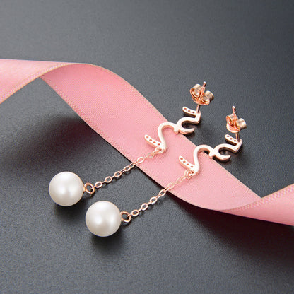 S925 Sterling Silver Pearl Drop Earrings - Korean Style Mother-of-Pearl Geometric Dangle Earrings
