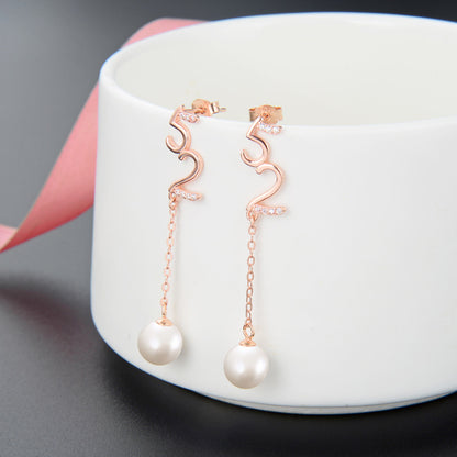 S925 Sterling Silver Pearl Drop Earrings - Korean Style Mother-of-Pearl Geometric Dangle Earrings