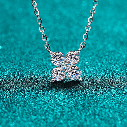 S925 Sterling Silver Petal Pendant Necklace - 1.26CT Moissanite Minimalist Floral Chain