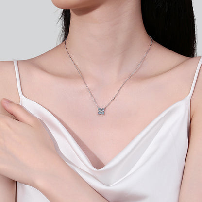 S925 Sterling Silver Petal Pendant Necklace - 1.26CT Moissanite Minimalist Floral Chain