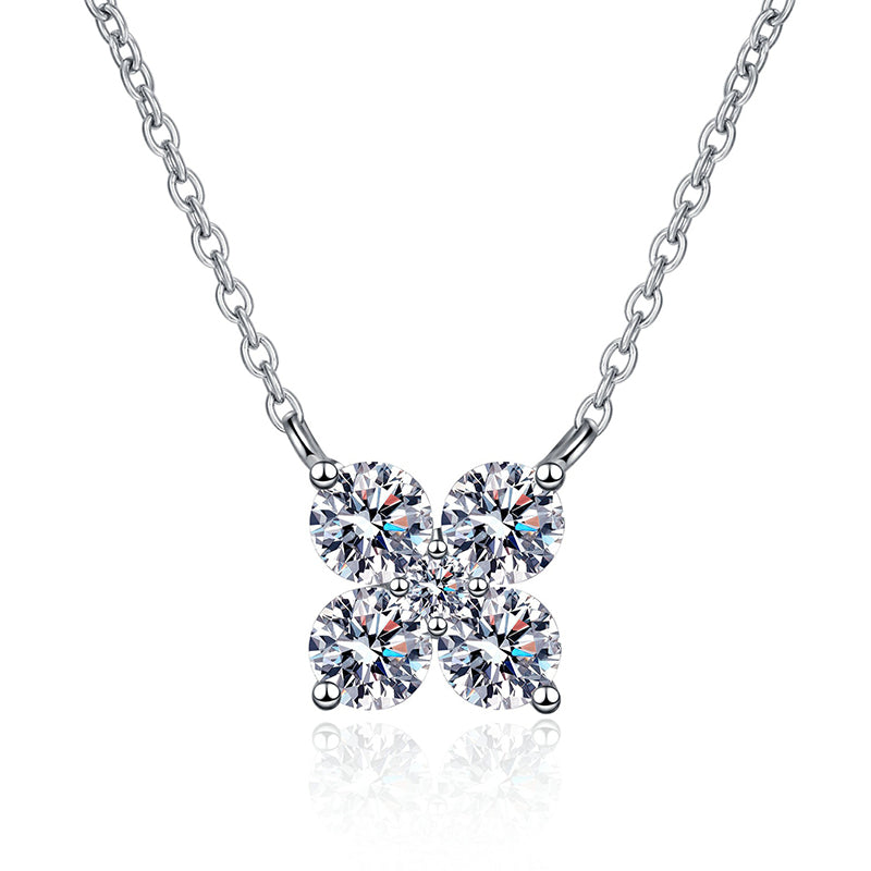 S925 Sterling Silver Petal Pendant Necklace - 1.26CT Moissanite Minimalist Floral Chain