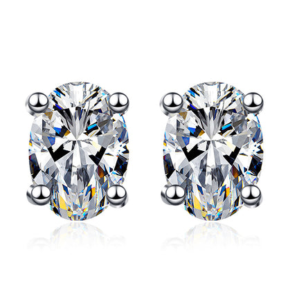 S925 Sterling Silver "Pigeon Egg" Moissanite Stud Earrings Plated with Pt950 Gold - Petite Oval Elegance
