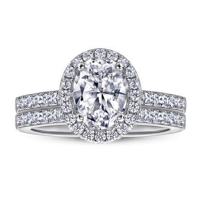 S925 Sterling Silver "Pigeon Egg" Zirconia Engagement Set - Luxe European-Style Bridal Jewelry
