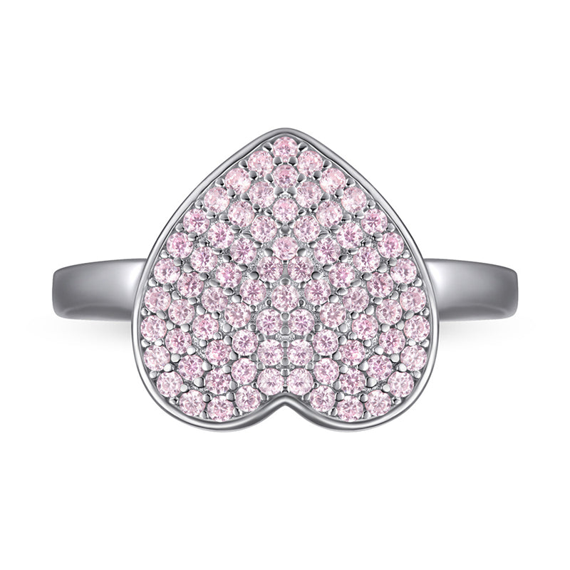 S925 Sterling Silver Pink CZ Heart Ring – Bold Statement Jewelry