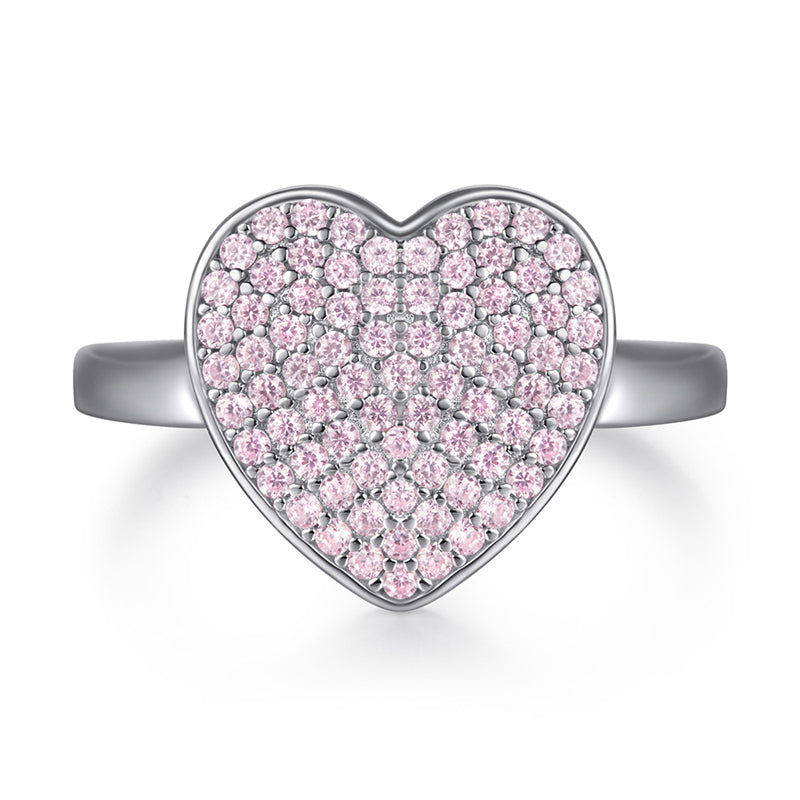 S925 Sterling Silver Pink CZ Heart Ring – Bold Statement Jewelry