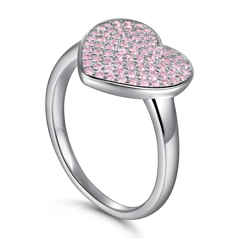 S925 Sterling Silver Pink CZ Heart Ring – Bold Statement Jewelry