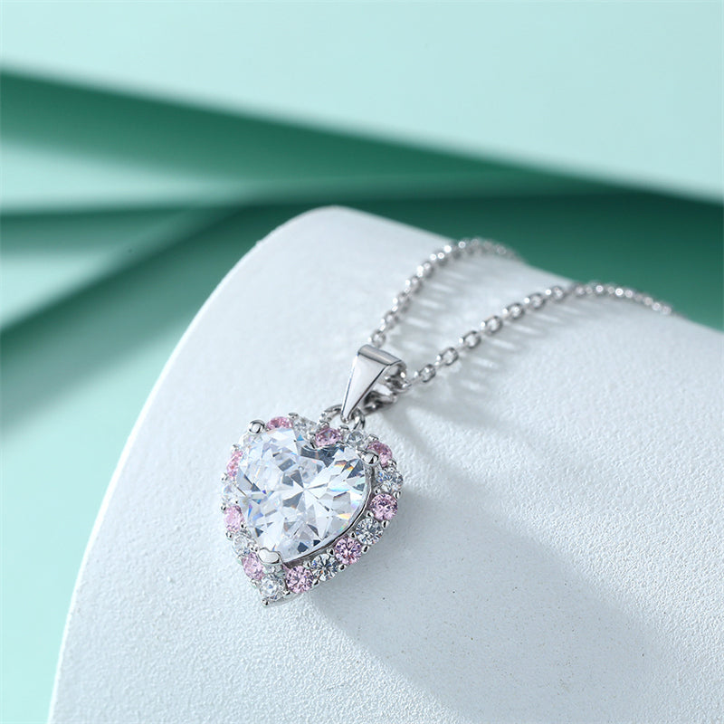 Elegant 925 Silver Women's Necklace with Crown & Heart Zircon Pendant, Cross Chain, White Gold Tone, Fashion European-American Style Jewelry