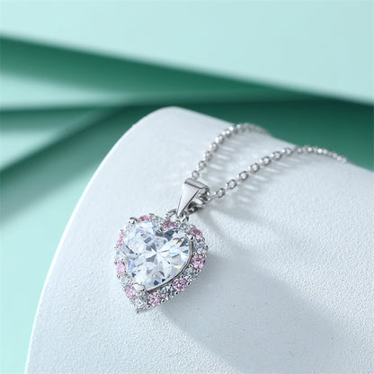 Elegant 925 Silver Women's Necklace with Crown & Heart Zircon Pendant, Cross Chain, White Gold Tone, Fashion European-American Style Jewelry