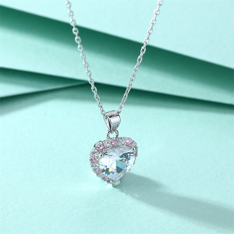 Elegant 925 Silver Women's Necklace with Crown & Heart Zircon Pendant, Cross Chain, White Gold Tone, Fashion European-American Style Jewelry