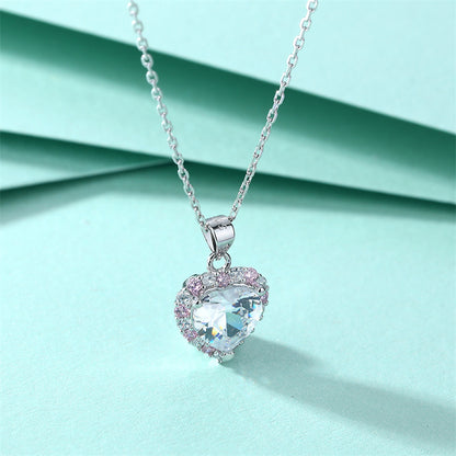 Elegant 925 Silver Women's Necklace with Crown & Heart Zircon Pendant, Cross Chain, White Gold Tone, Fashion European-American Style Jewelry