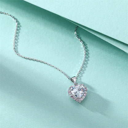 Elegant 925 Silver Women's Necklace with Crown & Heart Zircon Pendant, Cross Chain, White Gold Tone, Fashion European-American Style Jewelry