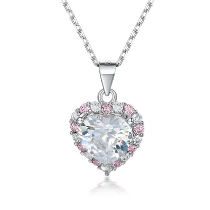 Elegant 925 Silver Women's Necklace with Crown & Heart Zircon Pendant, Cross Chain, White Gold Tone, Fashion European-American Style Jewelry
