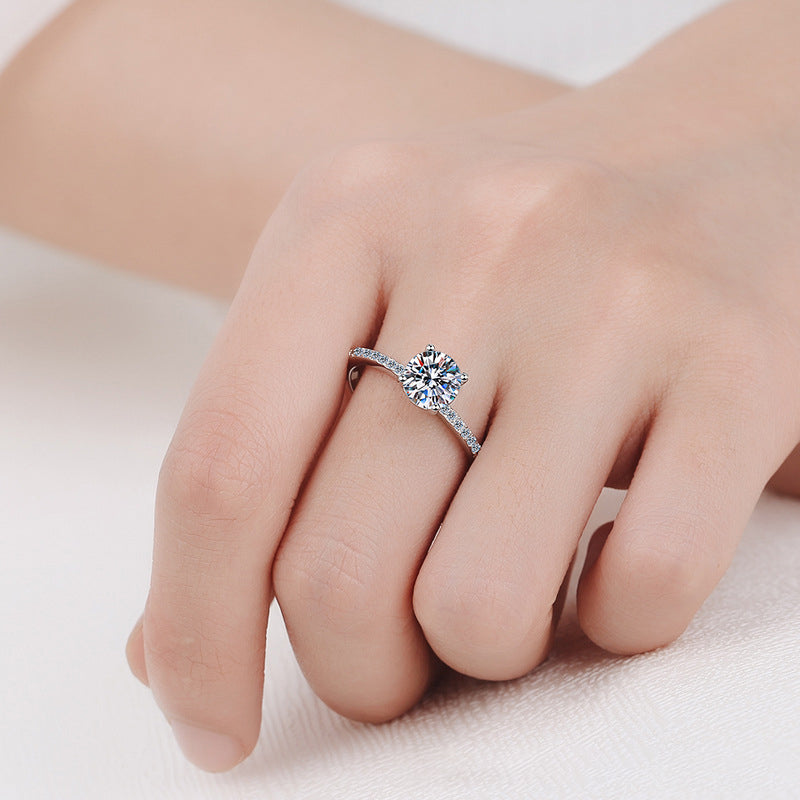 S925 Sterling Silver Plated 1ct Moissanite Crown Four-Prong Engagement Ring