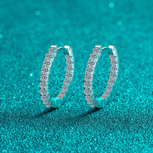 S925 Sterling Silver Plated Pt950 Gold Moissanite Hoop Earrings - 0.9ct Elegant Circle Earrings for Women