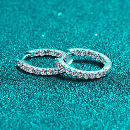 S925 Sterling Silver Plated Pt950 Gold Moissanite Hoop Earrings - 0.9ct Elegant Circle Earrings for Women